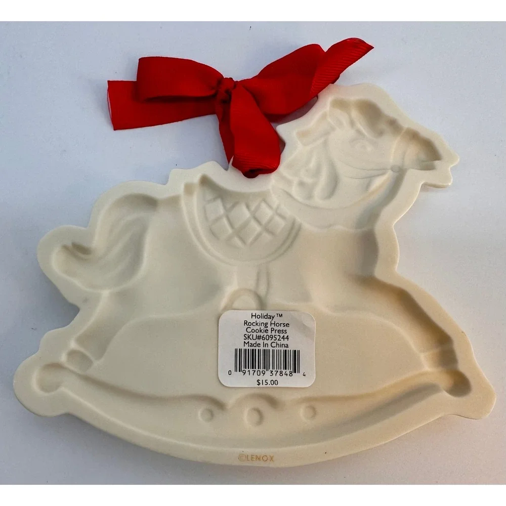 Lenox Holiday Rocking Horse Cookie Press Porcelain Ornament Holly Berry 6095244